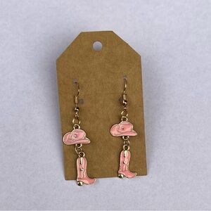 Homemade Pink Cowboy Hat and Boot Earrings